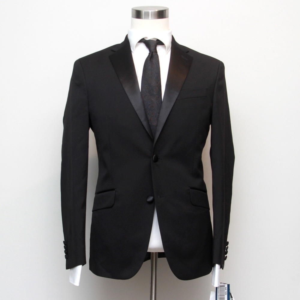 Kenneth Cole Reaction Mens 2-pc Tuxedo Jacket Slim Fit 42S Pants 36W 30L Black - Picture 3 of 14